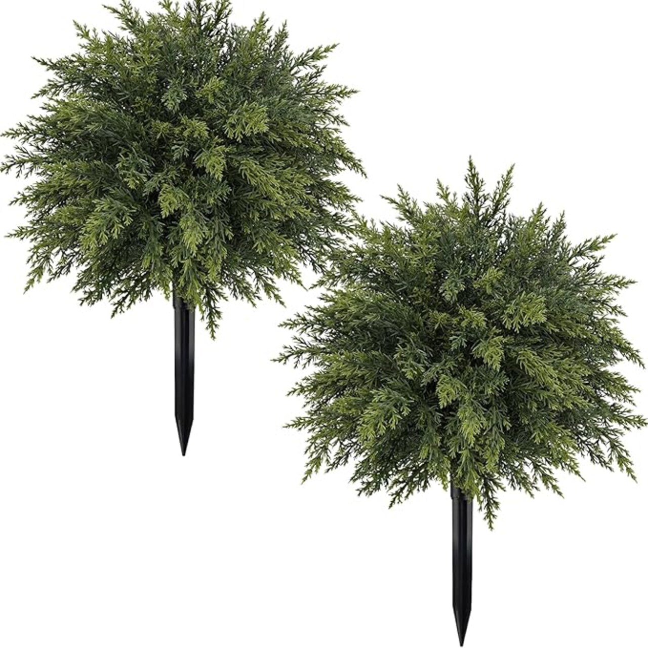 2 Pack Artificial Cedar Topiary Trees with Ground Spike 20.86" Faux Pine Shrubs Bushes UV Resistant Faux Evergreen Cedar Ball Tree for Front Door Porch Planters Indoor Outdoor Spring Summer Decor